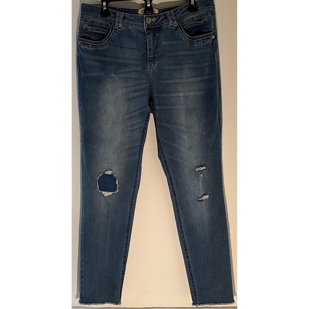 Democracy Freedom Legging Jeans Size 12 Distressed Ripped Raw Hem Stretch‎ Denim